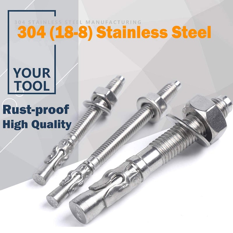 Levanco 1/2" X 5" Concrete Anchor, 304 Stainless Wedge Anchor with Excellent Anti-Rust Performance, 304(18-8) Stainless Steel Concrete Anchors and Screws Kit (5pcs) - Image 2